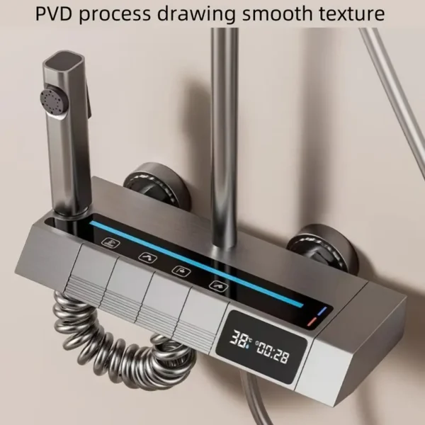 Digital Thermometer, Shower Piano Key Ambient Light, Rainfall Shower System, Spring Bathroom Decor Gift, Four-Water Flow Outlets, Adjustable Water Pressure and Temperature, Enhanced Water Jet and Air Spray Experience, Ideal Bathroom Renovation Choice - Image 4