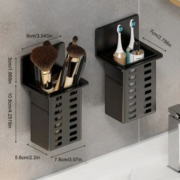 Black Toothpaste Holder and Toothbrush Holder Wall-mounted Storage Box for Bathroom Toiletries, Mobile Phone, Air Conditioner Remote Control Storage Box, Hanging Bracket, No Trace Installation - Image 3