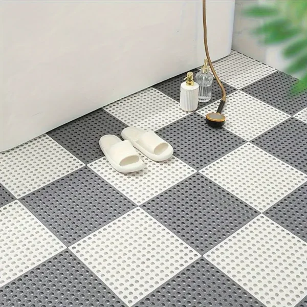 12pcs Transparent Non-Slip Rubber Bath Mats with Drainage Holes, High Quality Shower & Kitchen Floor Mats, Durable Plastic Safety Tiles for Bathroom, Shower, Sink, Bathtub Areas, Bathroom Safety Mats, Checkered Pattern Mat, Sink Mat, Nonslip Design, Easy to Clean, Shower, Household Essentials - Image 6