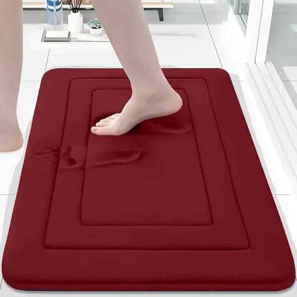 Soft and Comfortable Memory Foam Bath Mat, Non-Slip Absorbent Bathroom Mat, Machine Washable, Polyester and PVC Blend, Vibrant Color, 400gsm, 1.2cm Thick, Rectangular Shape, Braided Fabric, Easy to Clean, Bathroom Rug - Image 5
