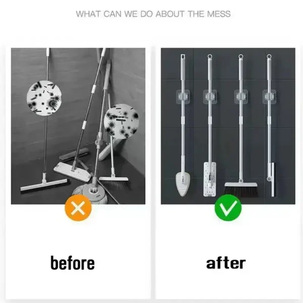 1 pc Mop Storage Rack - Suction Hanging, Traceless Clips, Broom Hangers, Waterproof Wall-Mounted Design for Bathrooms - Image 2