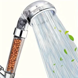 1pc High-Pressure 5-Mode Adjustable Shower Head with Water-Saving Design, Handheld Bathroom Accessory for Enhanced Shower Experience, Wall-Mounted, Round Plastic Body, Transparent Spray Nozzle with Bead Filter, Shower Accessories