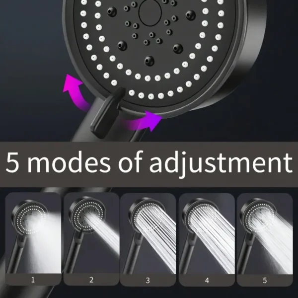 Handheld Shower Head with Adjustable 5-Mode Settings | Wall-Mounted, Round Plastic Design | Includes Bracket and Flexible Hose | Multi-Functional Bathroom Accessory for Modern Showers, Shower Installation | Spacesaving Design | Plastic Construction, Shower Accessories - Image 3