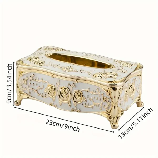 [Rose Pattern Tissue Box] Golden-plated Luxurious Tissue Box - Rose Pattern, European and American Style - Suitable for Multiple Rooms and Occasions - Image 2
