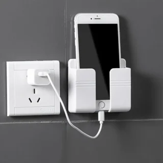 1pc Durable Plastic Multifunctional Wall-Mounted Mobile Charger Holder with Shower Storage, Remote Control Organizer, No-Electricity Needed, Space-Saving Design