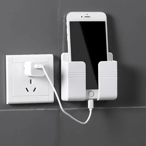 1pc Durable Plastic Multifunctional Wall-Mounted Mobile Charger Holder with Shower Storage, Remote Control Organizer, No-Electricity Needed, Space-Saving Design