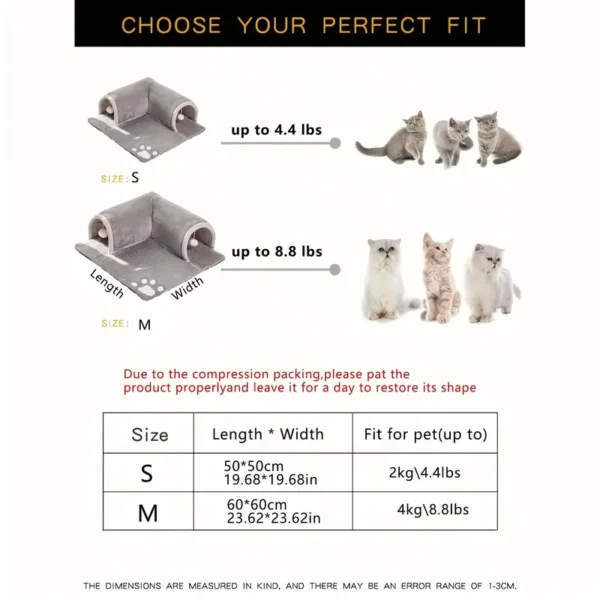 1pc Multifunctional Thickened Plush Grey Cat Tunnel - Soft, Cozy Play Toy for Small to Medium Cats and Dogs, All-Season Pet Mat - Image 3