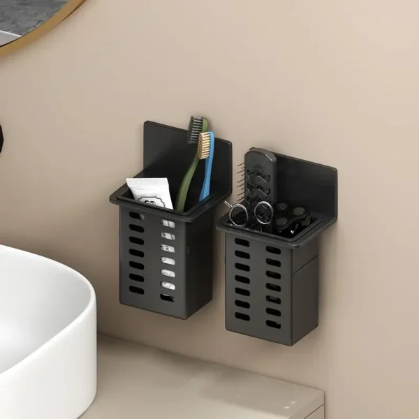 Black Toothpaste Holder and Toothbrush Holder Wall-mounted Storage Box for Bathroom Toiletries, Mobile Phone, Air Conditioner Remote Control Storage Box, Hanging Bracket, No Trace Installation - Image 7