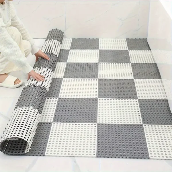 12pcs Transparent Non-Slip Rubber Bath Mats with Drainage Holes, High Quality Shower & Kitchen Floor Mats, Durable Plastic Safety Tiles for Bathroom, Shower, Sink, Bathtub Areas, Bathroom Safety Mats, Checkered Pattern Mat, Sink Mat, Nonslip Design, Easy to Clean, Shower, Household Essentials - Image 5