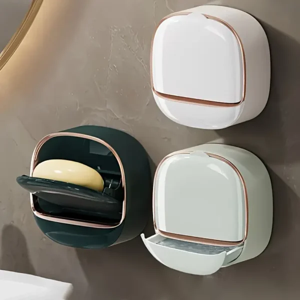 Easy-Install Wall-Mounted Soap Dish with Lid - Waterproof ABS, No-Drill Drainage Design for Bathroom & Shower, Perfect for Travel