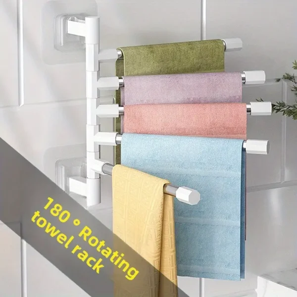 Stainless Steel Wall-Mounted Swivel Towel Rack with Adjustable Arms - No Drilling Required, Space-Saving Bathroom Organizer for Quick Drying & Easy Access, Towel Holder for Bathroom - Image 3