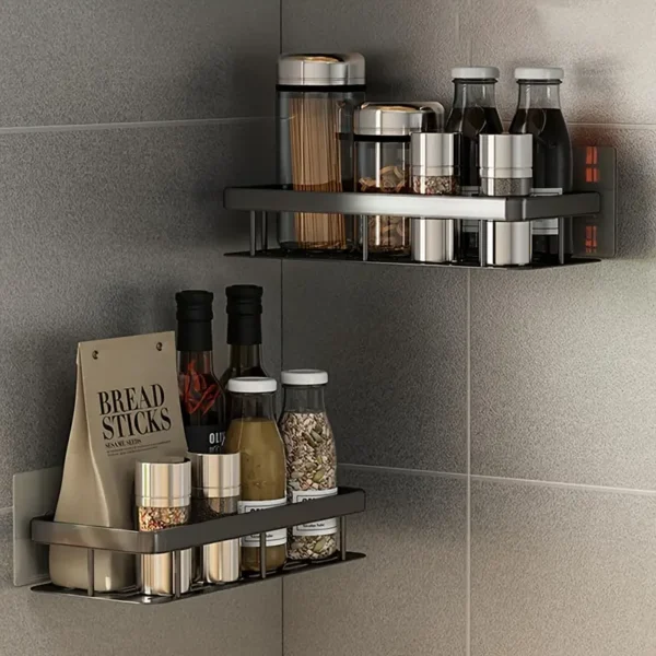 Large Capacity Wall-Mounted Shower Caddy, No Drill Installation, Space-Saving Floating Shelf for Bathroom & Kitchen, Plastic Organizer for Toiletries, Cosmetics & Accessories - Image 2