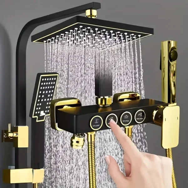 Black Golden Button Square Tube 4-Stage Adjustable Pressure Bidet Shower Set, Christmas/Halloween Gift Decoration