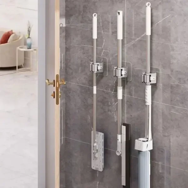 1 pc Mop Storage Rack - Suction Hanging, Traceless Clips, Broom Hangers, Waterproof Wall-Mounted Design for Bathrooms - Image 4