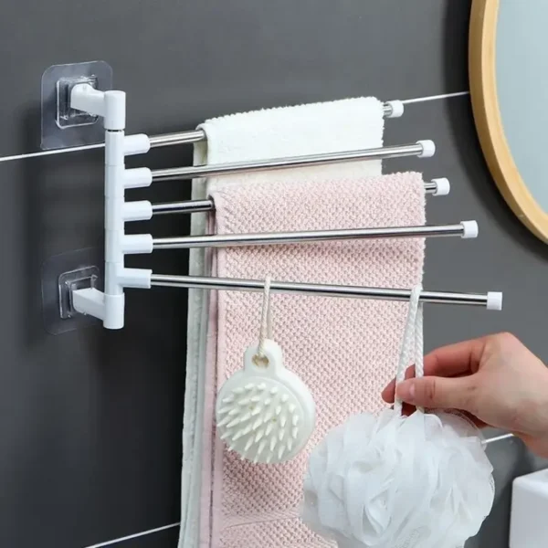 Stainless Steel Wall-Mounted Swivel Towel Rack with Adjustable Arms - No Drilling Required, Space-Saving Bathroom Organizer for Quick Drying & Easy Access, Towel Holder for Bathroom - Image 6