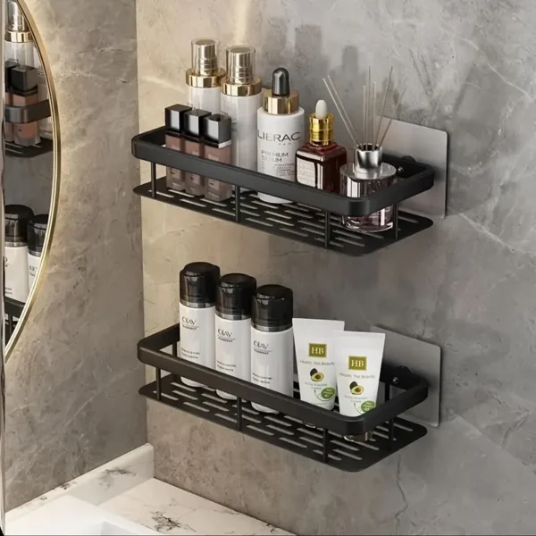 Large Capacity Wall-Mounted Shower Caddy, No Drill Installation, Space-Saving Floating Shelf for Bathroom & Kitchen, Plastic Organizer for Toiletries, Cosmetics & Accessories