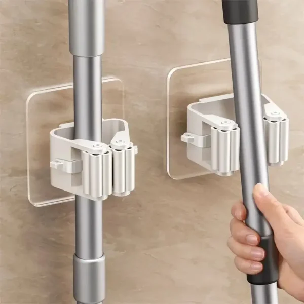1 pc Mop Storage Rack - Suction Hanging, Traceless Clips, Broom Hangers, Waterproof Wall-Mounted Design for Bathrooms - Image 5