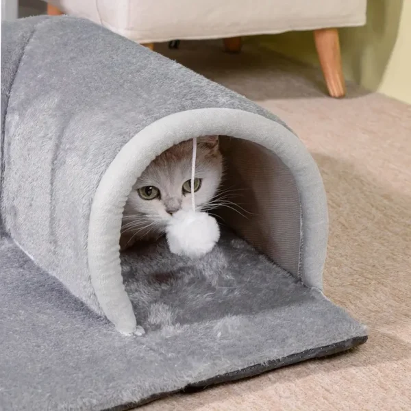 1pc Multifunctional Thickened Plush Grey Cat Tunnel - Soft, Cozy Play Toy for Small to Medium Cats and Dogs, All-Season Pet Mat - Image 4