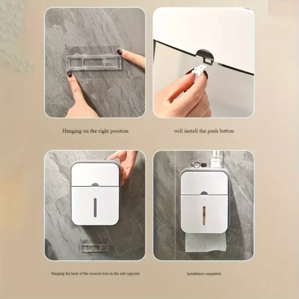1pc Double-Layer Bathroom Tissue Holder, Wall-Mounted Plastic Tissue Box with Drawer, Strong Waterproof, No Drilling Required, Rectangle Shape - Image 2