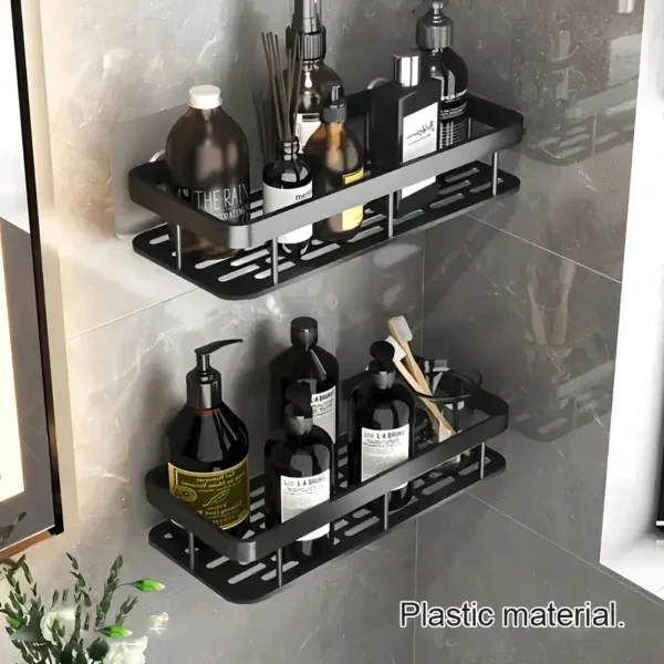 Large Capacity Wall-Mounted Shower Caddy, No Drill Installation, Space-Saving Floating Shelf for Bathroom & Kitchen, Plastic Organizer for Toiletries, Cosmetics & Accessories - Image 3