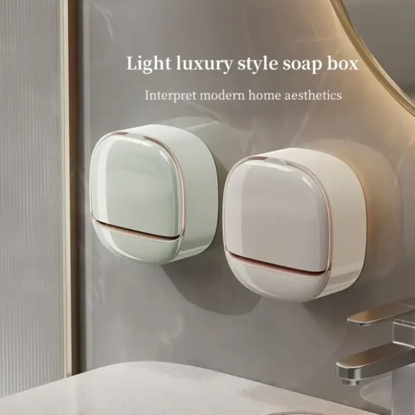 1 Pcs Waterproof Soap Dish Holder | Luxury Soap Holder with Drain Tray Keep Soap Bars Dry | Adhesive Soap Box Wall Suction Mounted for BathroomStickable Modern (White) - Image 6