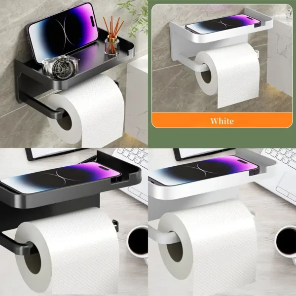 AMERTEER Black Toilet Paper Holder Wall Mount, Bathroom Tissue Holder With Shelf, Toilet Paper Roll Holder For Bathroom - Image 4