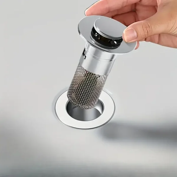 [Stainless Steel Sink Stopper] 1pc Stainless Steel Pop-Up Sink Drain Stopper - Anti-Odor Push-Type Mechanism - with Filter Basket, Mesh Filter for Bathroom Washbasins - Image 5