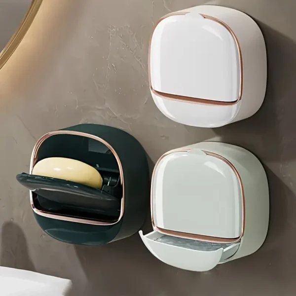 1 Pcs Waterproof Soap Dish Holder | Luxury Soap Holder with Drain Tray Keep Soap Bars Dry | Adhesive Soap Box Wall Suction Mounted for BathroomStickable Modern (White) - Image 4