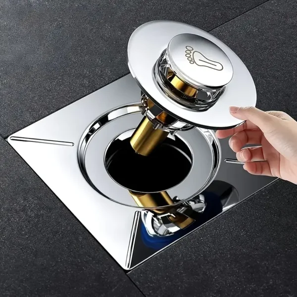 1pc stainless steel foot operated floor drain cover, bathroom odor and insect proof bouncing core sealing cover, odor and deodorizing foot operated drain plug, suitable for bathrooms and kitchens, easy to press and seal drain cover - Image 2