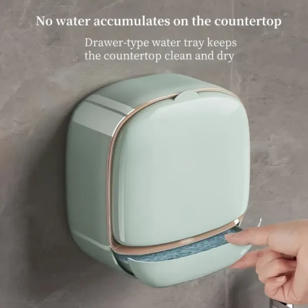 1 Pcs Waterproof Soap Dish Holder | Luxury Soap Holder with Drain Tray Keep Soap Bars Dry | Adhesive Soap Box Wall Suction Mounted for BathroomStickable Modern (White) - Image 7