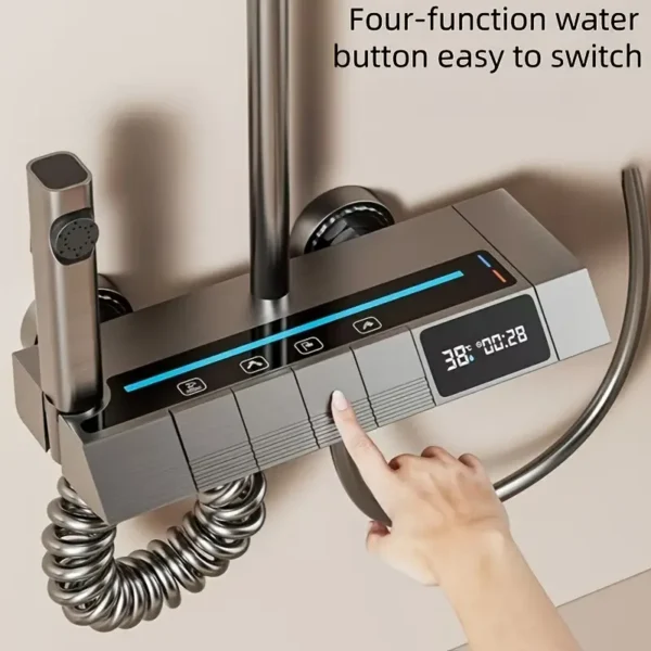Digital Thermometer, Shower Piano Key Ambient Light, Rainfall Shower System, Spring Bathroom Decor Gift, Four-Water Flow Outlets, Adjustable Water Pressure and Temperature, Enhanced Water Jet and Air Spray Experience, Ideal Bathroom Renovation Choice