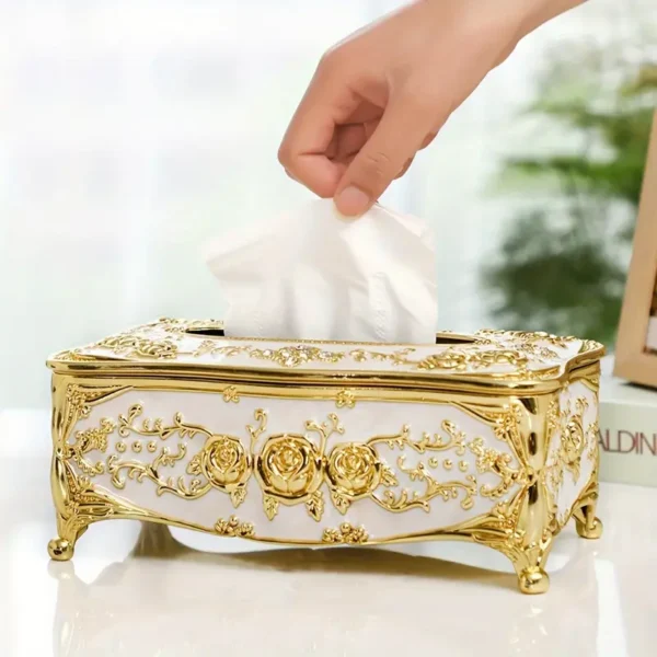 [Rose Pattern Tissue Box] Golden-plated Luxurious Tissue Box - Rose Pattern, European and American Style - Suitable for Multiple Rooms and Occasions - Image 6
