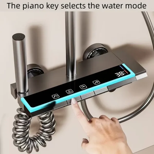 Digital Shower Gun with Gray Piano Key Mood Light, Wall-Mounted Rain Shower System, 4 Water Flow Outlets, Adjustable Pressure & Temperature, Pressure Boost & Air Jet Spray for Enhanced Shower Experience, Ideal Bathroom Renovation Gift - Image 5
