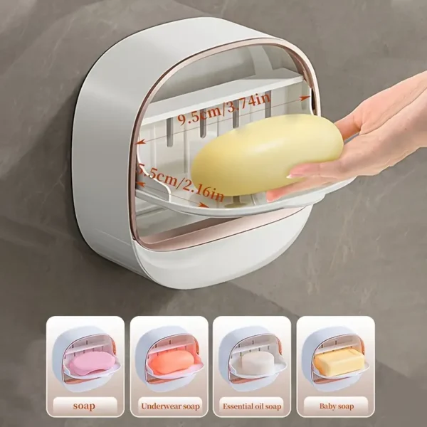 Easy-Install Wall-Mounted Soap Dish with Lid - Waterproof ABS, No-Drill Drainage Design for Bathroom & Shower, Perfect for Travel - Image 5