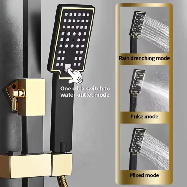 Black Golden Button Square Tube 4-Stage Adjustable Pressure Bidet Shower Set, Christmas/Halloween Gift Decoration - Image 3