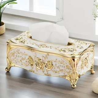 [Rose Pattern Tissue Box] Golden-plated Luxurious Tissue Box - Rose Pattern, European and American Style - Suitable for Multiple Rooms and Occasions