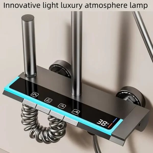 Digital Shower Gun with Gray Piano Key Mood Light, Wall-Mounted Rain Shower System, 4 Water Flow Outlets, Adjustable Pressure & Temperature, Pressure Boost & Air Jet Spray for Enhanced Shower Experience, Ideal Bathroom Renovation Gift