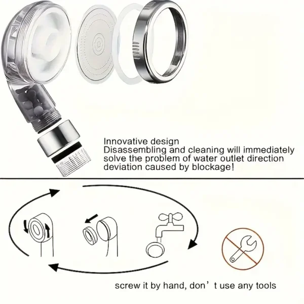 1pc High-Pressure 5-Mode Adjustable Shower Head with Water-Saving Design, Handheld Bathroom Accessory for Enhanced Shower Experience, Wall-Mounted, Round Plastic Body, Transparent Spray Nozzle with Bead Filter, Shower Accessories - Image 2
