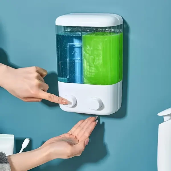 ABS Wall-Mounted Liquid Soap Dispenser with Dual Compartments - Foam Hand Wash Device for Bathroom, Shower, and Kitchen - No Electricity Needed, Easy Installation, Plastic Material, Bathroom Hygiene|Modern Soap Dispenser|Plastic Soap Dispenser