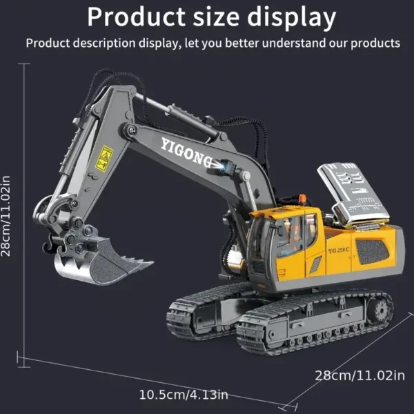 [Wireless | Metal] 2.4GHz Wireless Remote Control Excavator Toy | 11-Channel Alloy Metal Construction, USB Rechargeable 18650 Lithium Battery, Weather-Resistant | for Kids 14+ Years, Operating Voltage ≤36V - Image 5