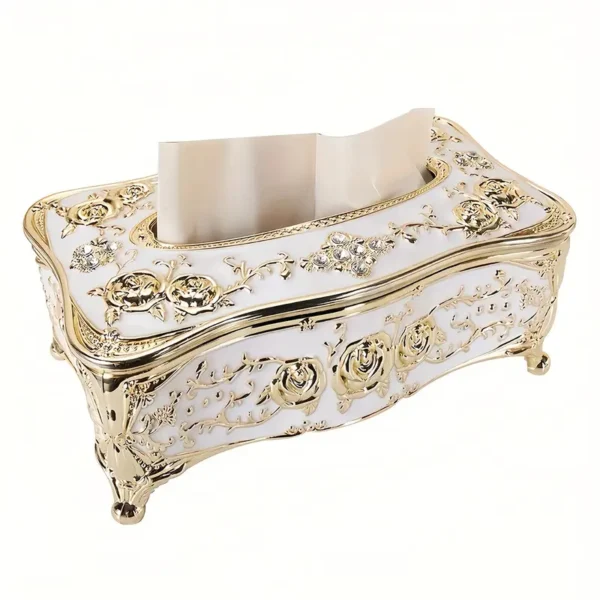 [Rose Pattern Tissue Box] Golden-plated Luxurious Tissue Box - Rose Pattern, European and American Style - Suitable for Multiple Rooms and Occasions - Image 5