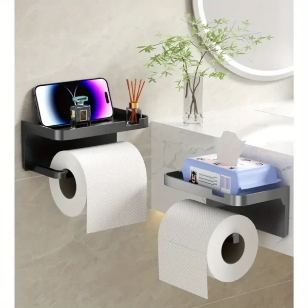 AMERTEER Black Toilet Paper Holder Wall Mount, Bathroom Tissue Holder With Shelf, Toilet Paper Roll Holder For Bathroom - Image 3