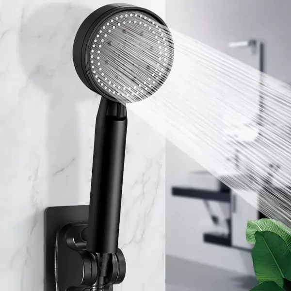 Handheld Shower Head with Adjustable 5-Mode Settings | Wall-Mounted, Round Plastic Design | Includes Bracket and Flexible Hose | Multi-Functional Bathroom Accessory for Modern Showers, Shower Installation | Spacesaving Design | Plastic Construction, Shower Accessories - Image 5