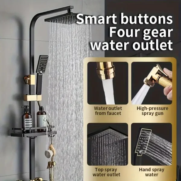 Black Golden Button Square Tube 4-Stage Adjustable Pressure Bidet Shower Set, Christmas/Halloween Gift Decoration - Image 2