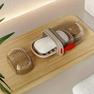 1 pc Travel Soap Case, ikeoat Leakproof Soap Container with Lid, Portable Bar Soap Holder for Traveling, Soap Dish for Bathroom, Shower, Gym, School, Camping, Vacation, Outdoor (Transparent)