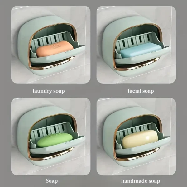 1 Pcs Waterproof Soap Dish Holder | Luxury Soap Holder with Drain Tray Keep Soap Bars Dry | Adhesive Soap Box Wall Suction Mounted for BathroomStickable Modern (White) - Image 5