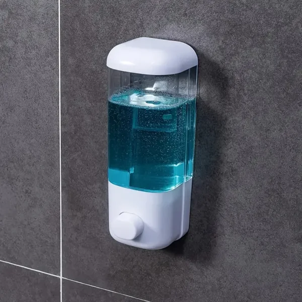 Wall Mounted Soap Dispenser - Plastic, No-Drill, Hotel Quality, Adhesive Fixation for Shower and Bathroom