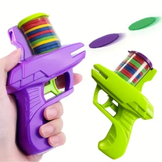 2 pack purple and green [Colorful Disc Launcher] Durable ABS Material Colorful Foam Disc Launcher Toy | Handheld Flying Saucer Game for Youngsters, Fun Outdoor Backyard Play & Birthday Gift for Boys and Girls, Mixed Colors (Purple, Green, Yellow), Colorful Play Disc | Engaging Youngsters' Toy | Safe for Youngsters, Toys Purple