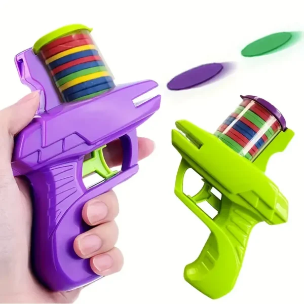 2 pack purple and green [Colorful Disc Launcher] Durable ABS Material Colorful Foam Disc Launcher Toy | Handheld Flying Saucer Game for Youngsters, Fun Outdoor Backyard Play & Birthday Gift for Boys and Girls, Mixed Colors (Purple, Green, Yellow), Colorful Play Disc | Engaging Youngsters' Toy | Safe for Youngsters, Toys Purple