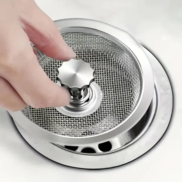 1pc Stainless Steel Kitchen Sink Filter - 97.54cm Anti-Clog Net with Central Knob, Easy to Clean, Suitable for Bathroom, Toilet and Washbasin Drain Pipes, Kitchen Sink Accessorie